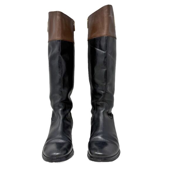 Michael Kors Hayley Riding Boots 7 M Black/Brown Leather Zip Up - Picture 4 of 16